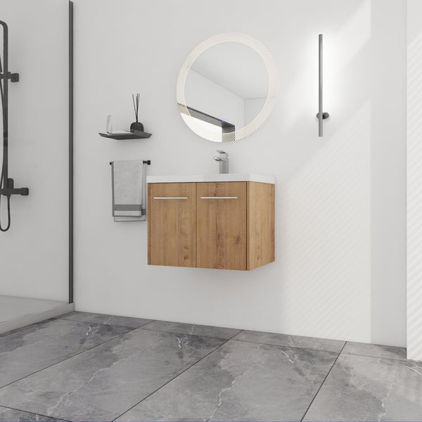 English Elm 24 Inch Floating Bathroom Vanity with Resin Sink, Soft-Close Doors, Wall-Mounted Storage, Modern Compact Design W999P188185