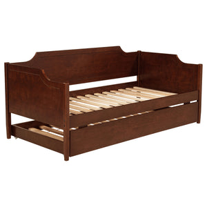 English Elm Cherry Cherry Wood Twin Daybed With Trundle — Romantic Cutouts, Rich Finish, Space-Saving Guest Solution B062S01313