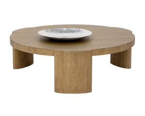 Sunpan Alouette Round Coffee Table - Modern Design with Light Brown Oak Veneer Top and Unique Character Aged Oak V1