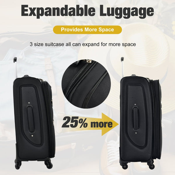 English Elm Softside Expandable Spinner Luggage Set with Tsa Lock Duffel Polyester Travel Black N732P201004B