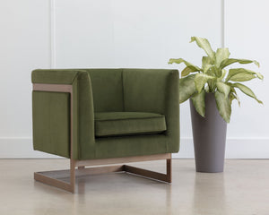 Sunpan YVETTE Armchair - Luxurious Meg Olive Velvet with Antique Brass Frame - Modern Elegance & Comfort 110383