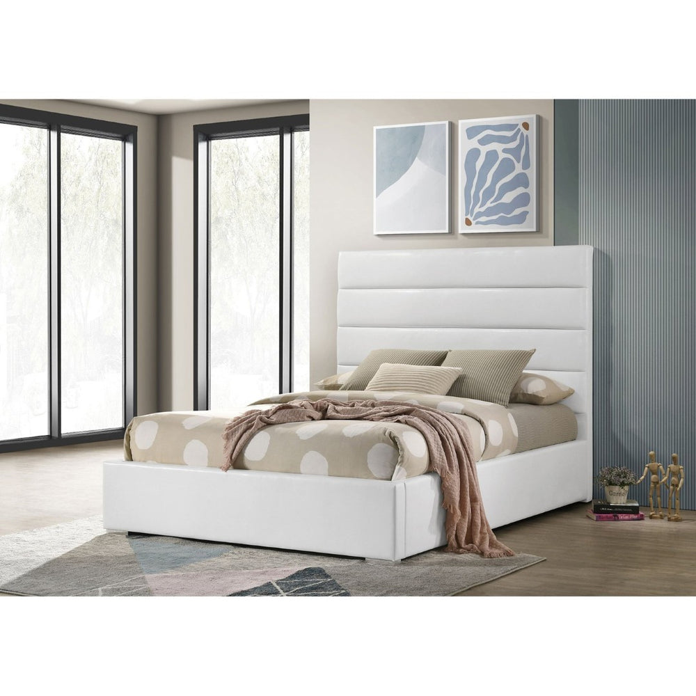 English Elm Dulcey Faux Leather Platform Bed Channel Tufted Headboard Modern Bedroom Frame B062S01508