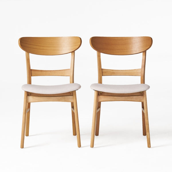 English Elm Dining Chair Set of 2 Rubberwood Mid-century Modern Splayed Leg Upholstered Seats N771P256094M