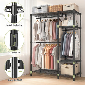 English Elm Heavy Duty Clothes Rack — 6 Adjustable Wire Shelves & 3 Rails, Portable Metal Organizer, Black, Heavy-Duty Storage Solution W3204P366324