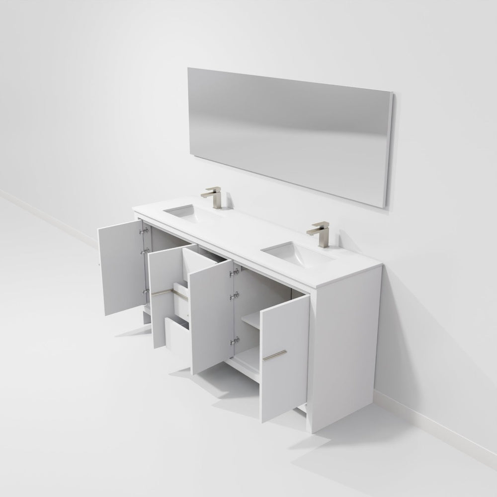 English Elm White Double Bath Vanity Set With Cultured Marble Top, Gun Metal Faucet & 70" Mirror For Two Users B2731S01759-GIGA