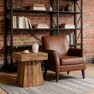 English Elm Chic Two-tier Round End Table with Metal Frame and Open Shelf for Living Room T3971P449912