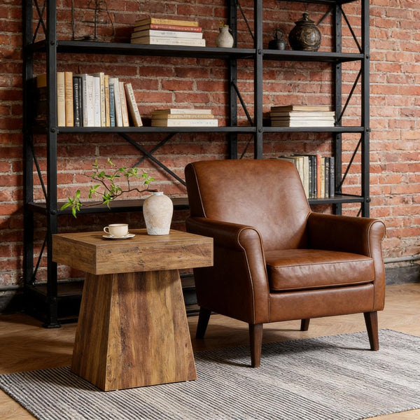 English Elm Chic Two-tier Round End Table with Metal Frame and Open Shelf for Living Room T3971P449912