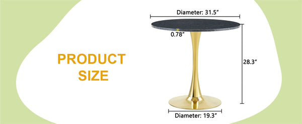 English Elm Round Faux Marble Tulip Pedestal Dining Table Mid Century Modern for Small Bistro Spaces Gold,Gray W2920P405351