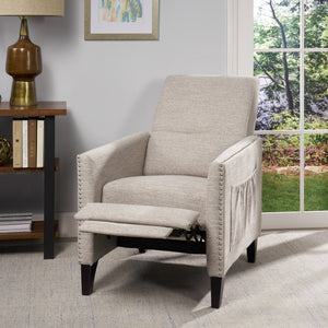 English Elm Pushback Recliner Accent Chair Solid Birch Frame Rivet Detail Mid-century Living Room Seat Light Grey 65532.00LGRY