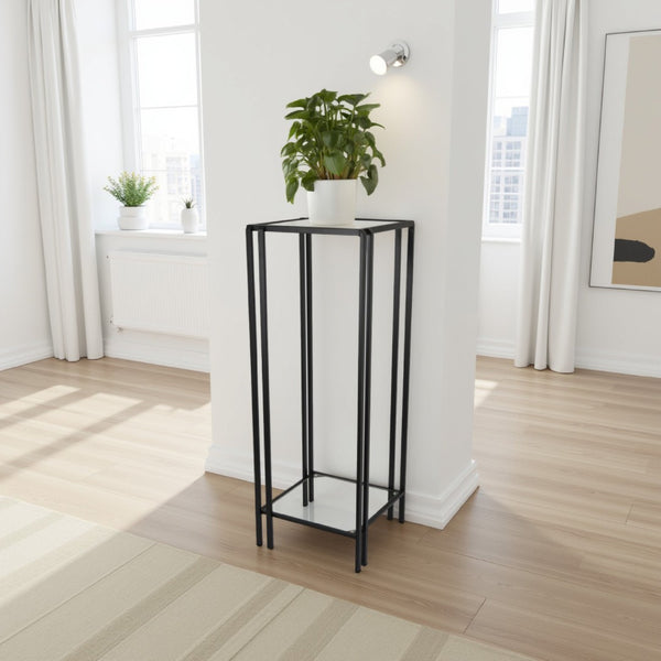 English Elm Buckley Black Metal Plant Stand with Mirrored Shelves for Glam Living Room Decor B056P416941