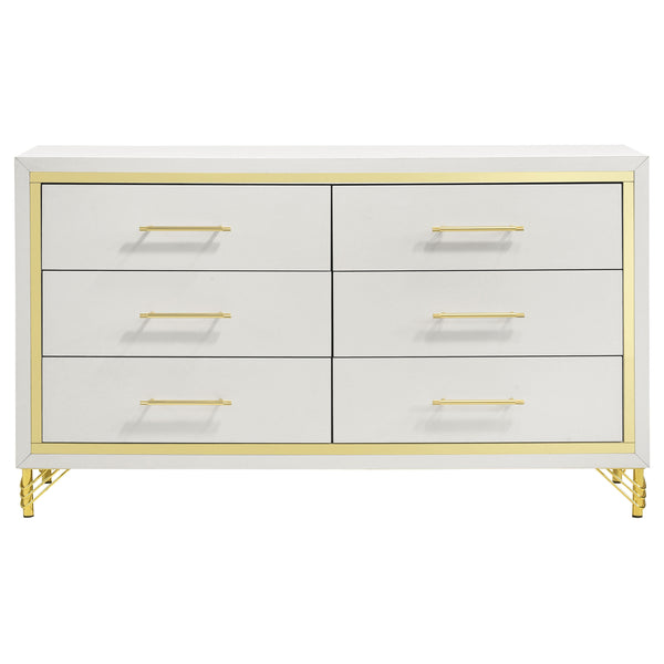 English Elm Chesney White 6-Drawer Dresser With Gold Trim - Modern Glam Storage For Stylish Bedroom Organization B062P353275