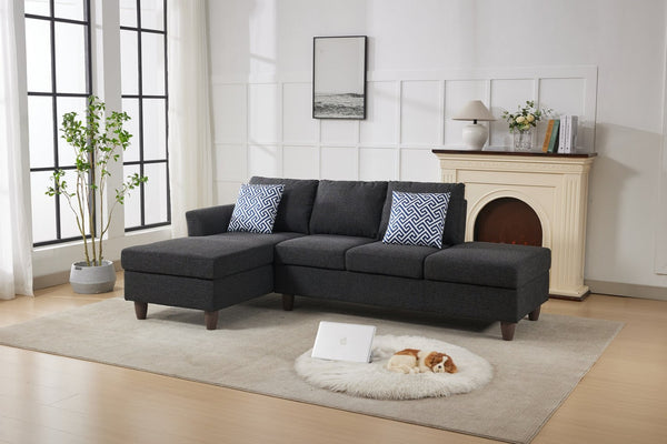 English Elm Hidden Compartment Modular Sectional with Pull Out Drawer and Coordinated Accent Pillows Black+ Gray B2730S00062
