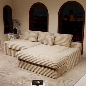 English Elm 118.1*66.9"Modular Sectional Sofa - Plush Corduroy Couch, Fully Assembled, Reversible Chaise, Beige W3819S00066