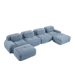 English Elm U-shaped Modular Sectional Sofa Corduroy Upholstered Ergonomic Curved Living Room Seating Blue W714S01254