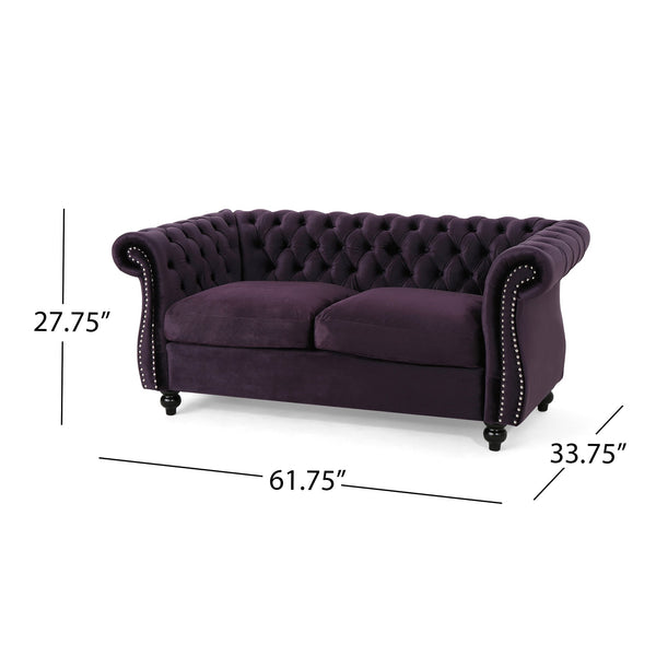 English Elm Christopher Knight Home® - LOVESEAT Plush Velvet Tufted Diamond Stitch with Nailhead Trim and Scrolled Arms for Luxe Comfort Black Berry 63045.00NVLTBLKBRY