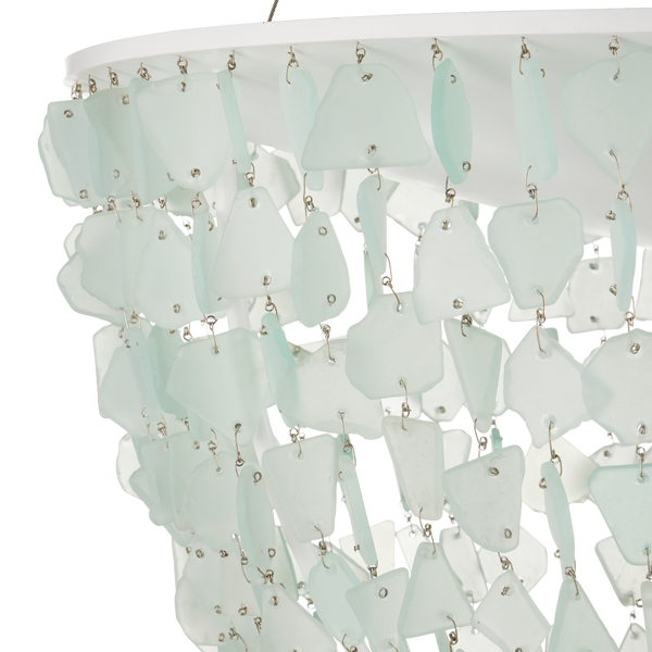 Thalassa Pendant Light - Artisanal Seaglass Dome Fixture in Sugar White for Contemporary Spaces