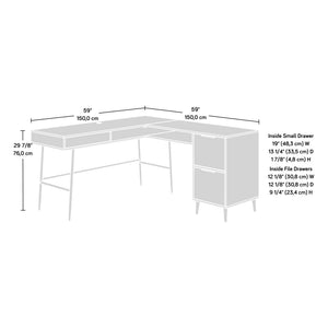 English Elm L-Shaped Desk In Warm Brown Finish - Spacious Workspace With Storage, Cable Management & Style B356P367775