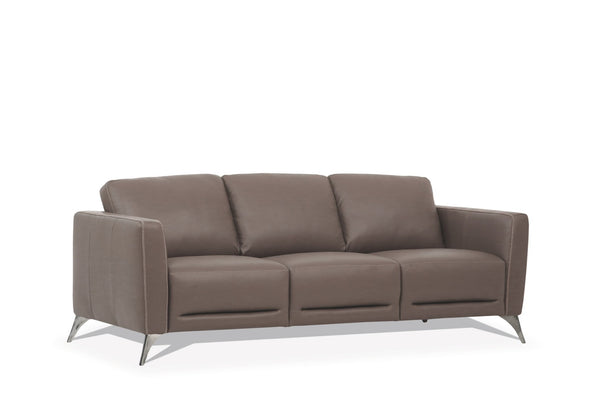 English Elm Malaga Italian Top Grain Leather Sofa with Track Arms and Chrome Legs for Modern Living Taupe B2726P496929