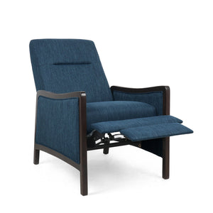 English Elm Christopher Knight Home® - Fabric Recliner Chair Mid-Century Push-Back Upholstered Armchair with Thick Cushion and Birch Frame Navy Blue 70449.00