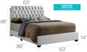 English Elm Contemporary Chic Queen Bed with PU Upholstery, Sturdy Frame, Modern Light-Toned Finish, Easy Assembly White 24 L x 65.5 W x 12 H B078118256