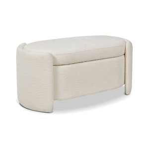English Elm Jennifer Taylor Home - Fuji 43" Upholstered Oval Storage Bench in Ivory Bouclé — Handmade Solid Birch Frame, 3-Compartment B2719P238462