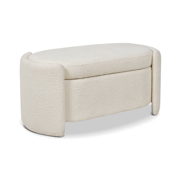 English Elm Jennifer Taylor Home - Fuji 43" Upholstered Oval Storage Bench in Ivory Bouclé — Handmade Solid Birch Frame, 3-Compartment B2719P238462