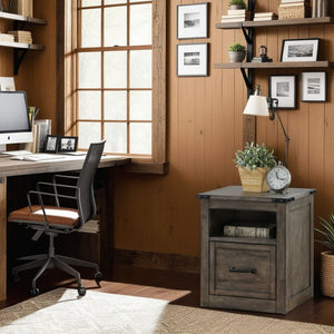 English Elm Storehouse Industrial Rustic File Cabinet Smoked Grey Hardwood with Iron Rivet Hardware B108P468548
