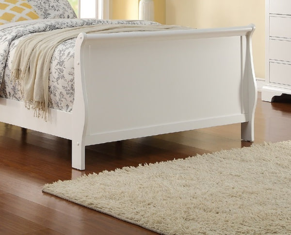 English Elm Modern French Inspired Full Sleigh Bed White Finish Curved Panels Elegant Bedroom Frame B011S01138