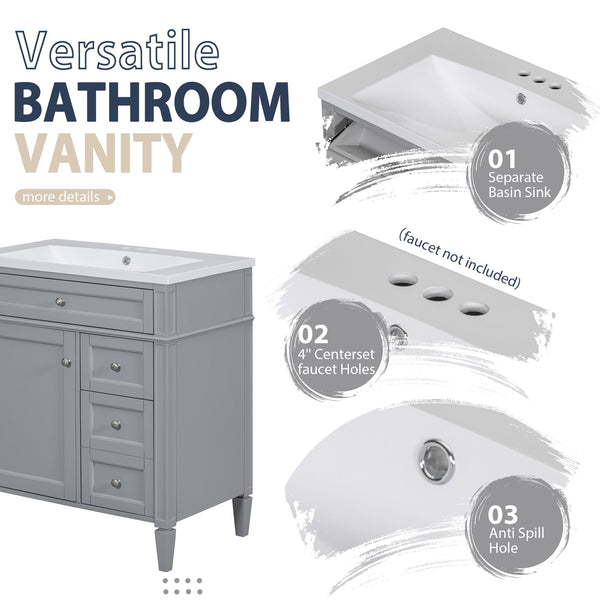 English Elm 30'' Modern Bathroom Vanity Set With Mirror, 2 Drawers & Tip-Out, Stylish Storage For Small Spaces SW000127AAE-3