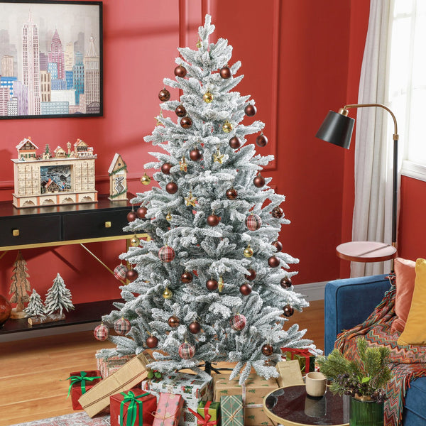 English Elm Homcom 6Ft Snow Flocked Artificial Christmas Tree With 994 Tips & Easy Setup For Festive Decor W2225P229178