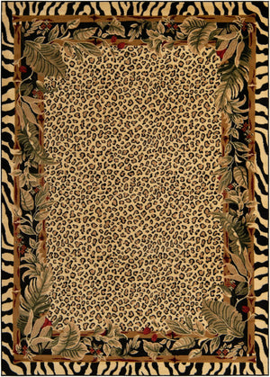 Unique Loom Wildlife Jungle Machine Made Border Rug Cream, Cream/Black/Ivory/Red/Green/Burgundy/Olive/Tan 7' 1" x 10' 0"