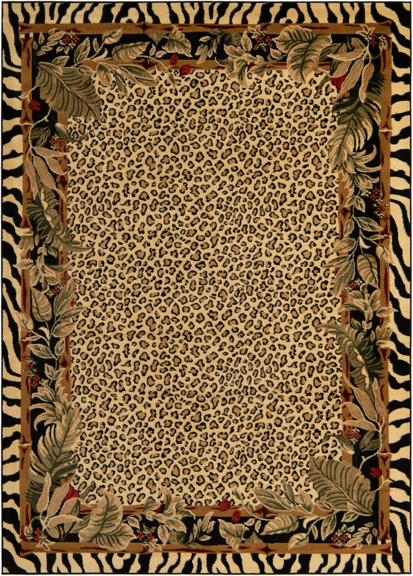 Unique Loom Wildlife Jungle Machine Made Border Rug Cream, Cream/Black/Ivory/Red/Green/Burgundy/Olive/Tan 7' 1" x 10' 0"