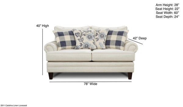 Fusion Catalina Linen Loveseat In Khaki - Stylish Transitional Design With Reversible Cushions & Pillows Khaki S,100% Polyester 2811 Catalina Linen Loveseat