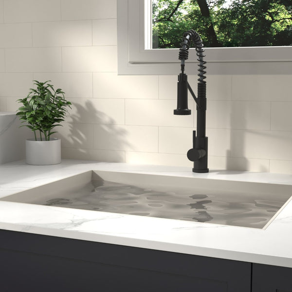English Elm Bothwa Pull Down Kitchen Faucet with Stainless Steel Spout and Ceramic Cartridge Control Matt Black B2724P262356