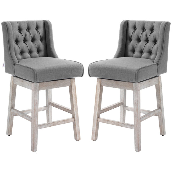 English Elm Homcom Wingback Counter Stools Set of 2 Swivel Tufted Upholstered Kitchen Bar Seating W2225P217148