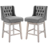 English Elm Homcom Counter Height Bar Stools Set Of 2, 180 Degree Swivel Barstools, 27" Seat Height Bar Chairs With Solid Wood Footrests and Button Tufted Design, Gray