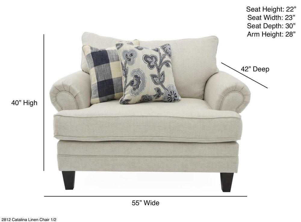 Fusion Catalina Linen Chair & Half In Khaki - Versatile Tapered Leg Design With Reversible Cushions & Pillows Khaki S,100% Polyester 2812 Catalina Linen Chair 1/2