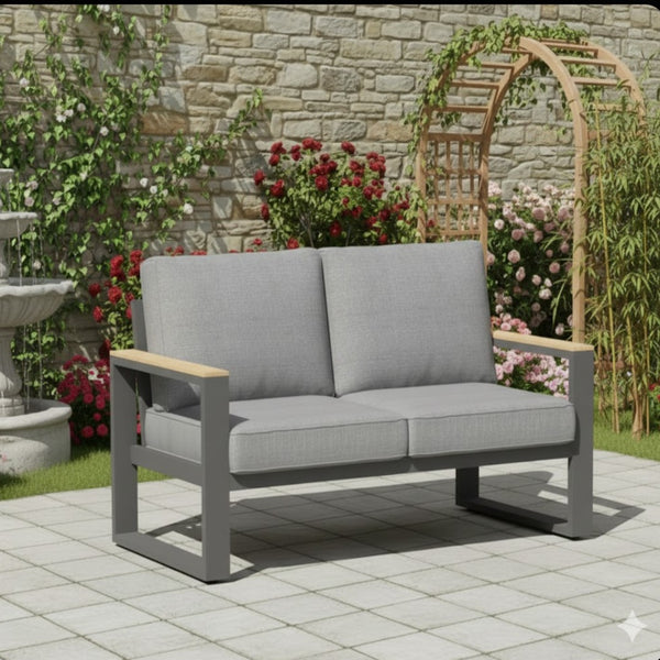 English Elm 52" Powder-coated Aluminum Outdoor Loveseat with Ergonomic Recline and Foam Cushions Black+Grey B082P455132