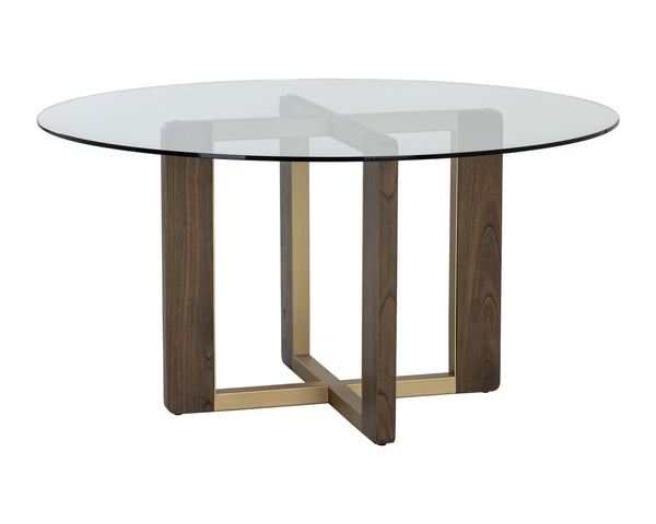 Sunpan Rejane Dining Table Base - Elegant Mindi Wood and Iron Design for Stunning Glass Table Combinations Gold / Raw Umber