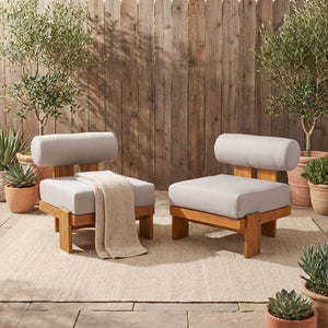 English Elm Patio Acacia Wood Club Chairs Set of 2 with Round Cushions for Outdoor Seating N776P387846D