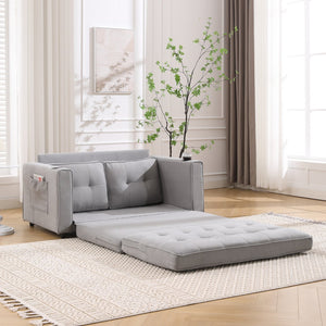 English Elm {VIDEO 3-in-1 Upholstered Futon Sofa Bed Convertible Loveseat with Tufted Back, Cup Holders & Side Pockets Light Gray W2325P183182