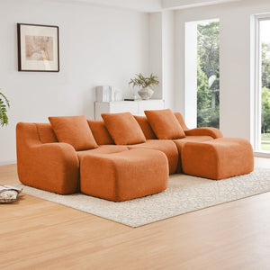 English Elm U-Shaped Cozy Teddy Fabric Sectional Sofa - No Assembly, Ergonomic Support, Anti-Slip Design, Orange W714S01451-GIGA