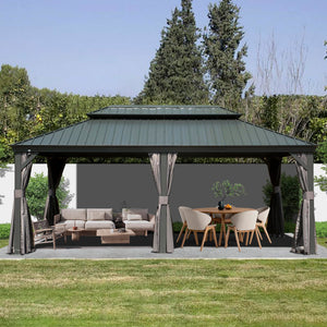 English Elm 12' X 18' Hardtop Gazebo – Durable Metal Canopy With Steel Roof, Curtains, Netting For Year-Round Comfort W1859S00162
