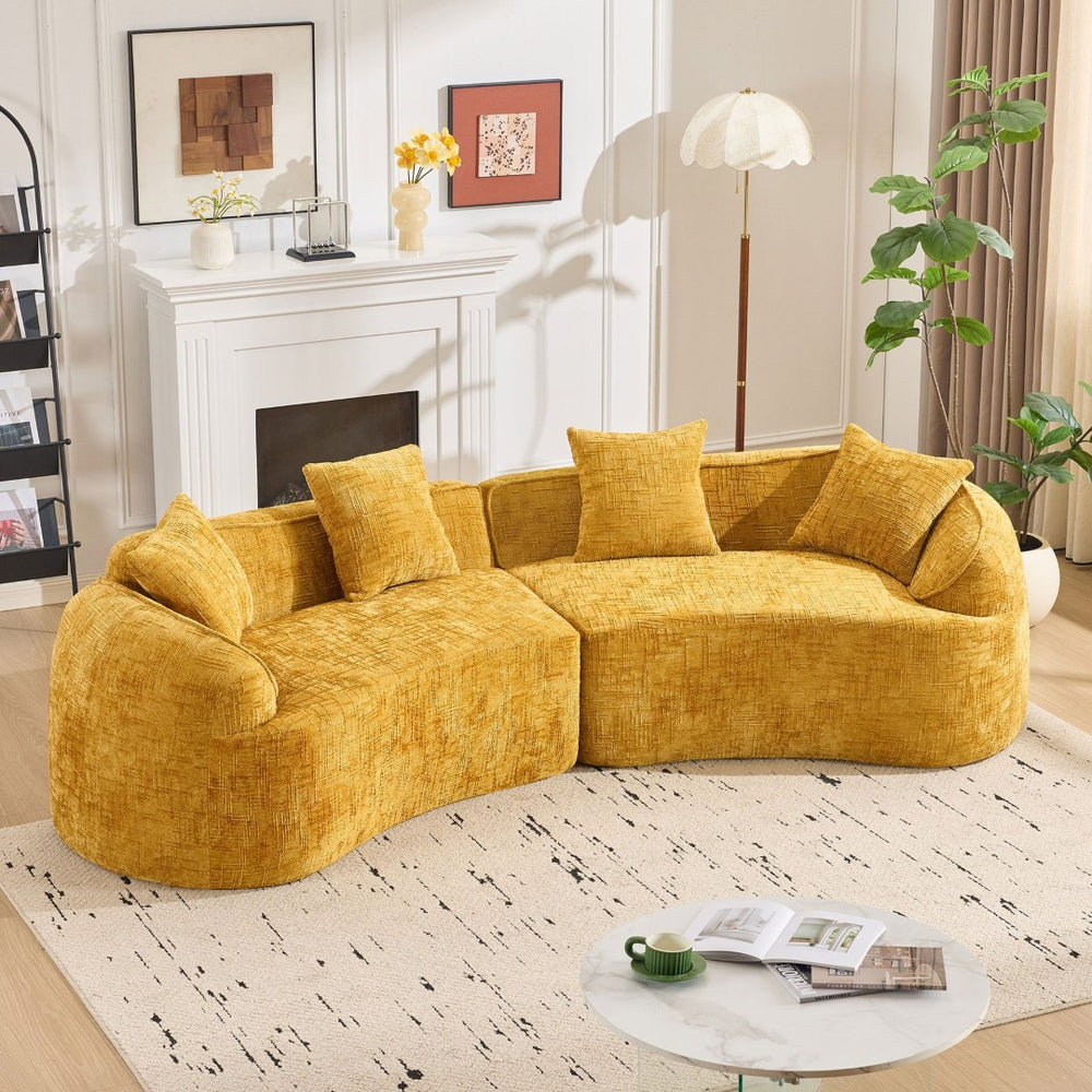 English Elm Yellow Curved Compressed Sofa - Nordic Design, Soft Upholstery, Versatile Comfort For Any Space W3612S00011-GIGA