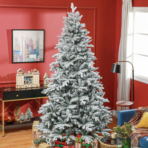English Elm HOMCOM 8ft Snow Flocked Christmas Tree with 2003 Tips, Flame Retardant Hinged Design, Easy Setup W2225P229180