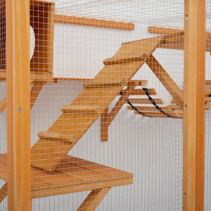 English Elm Weatherproof Pine Wood Catio Outdoor Cat Enclosure with Platforms Ramps and Pvc Roof N843MP003N