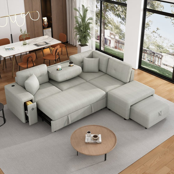 English Elm Sku Convertible Sleeper Sofa with Storage Drawer Ottoman Usb Ports Studio Ready N719P185588E