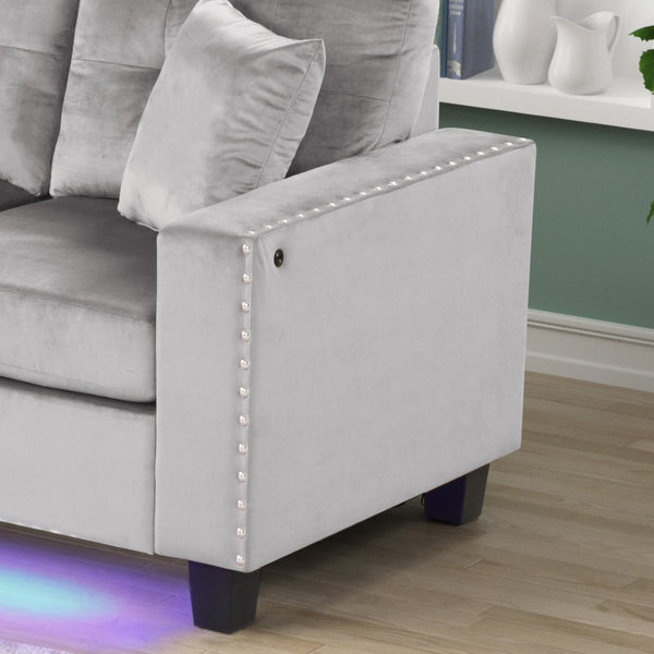English Elm Sorenza Velvet Sectional Sofa with Led Base Lighting Usb Port Tufted Cushions Nailhead B061P284875