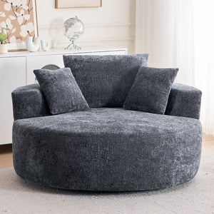 English Elm Round Swivel Barrel Chair Plush Chenille Upholstery Cozy Accent Seat for Any Room Grey W2915P338891