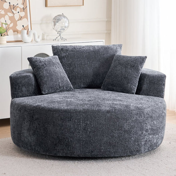 English Elm Round Swivel Barrel Chair Plush Chenille Upholstery Cozy Accent Seat for Any Room Grey W2915P338891